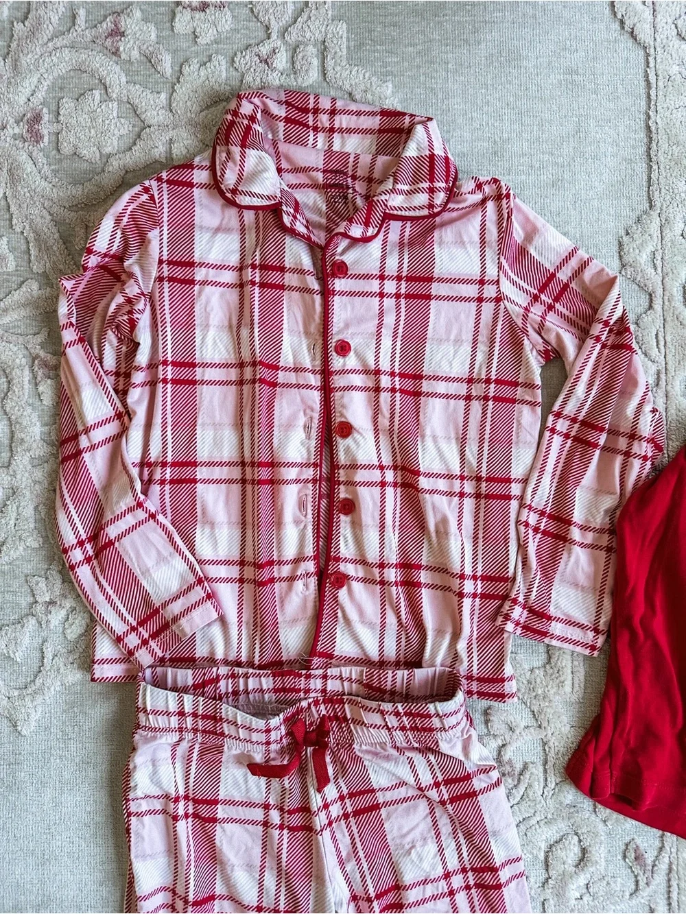 Girls Red Plaid Pajama Set and Christmas T-Shirt